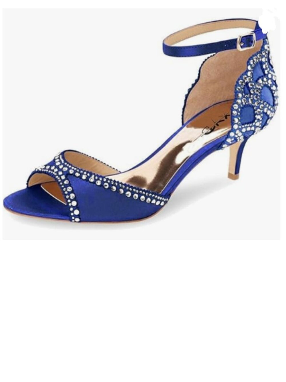 XYD Blue Peep Toe D'Orsay Kitten Heel Rhinestone Ankle Strap Wedding Sandal